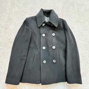 Alpha Industries Black Wool Pea Coat Men’s Small Double Breasted Military Style